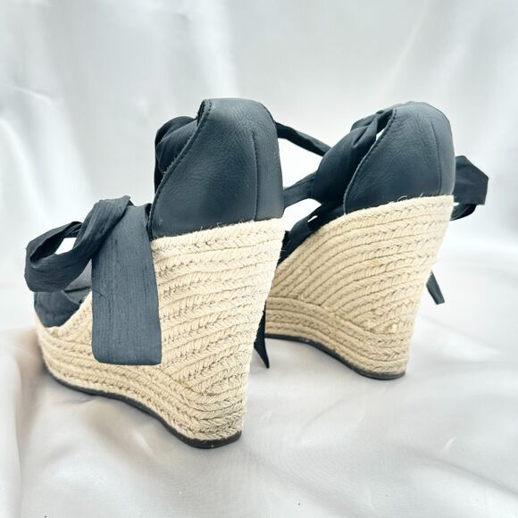 UGG Lucianna Black Silk Leather Espadrille Wedge Sandals 1002916 - Sz 9.5 - Picture 2 of 11